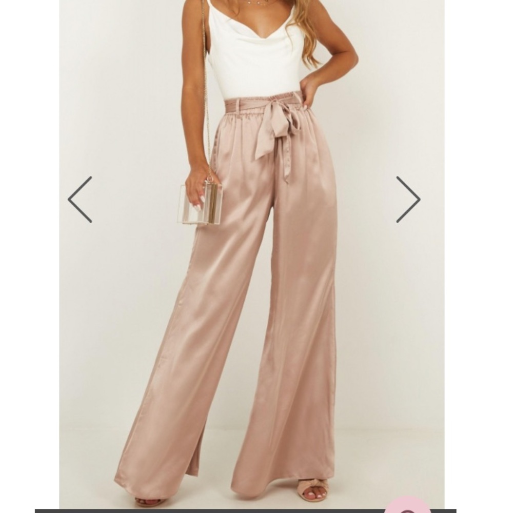 Showpo Egyptian Satin High Waist Pants in Mocha